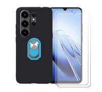 BMPNLSZ Coque pour Blackview Wave 10C + Bleu Anneau de Support Rotatif Amovible à 360 degrés, Noir Silicone TPU Cover Bumper Housse Étui Case + [2 pièces] Verre trempé écran.