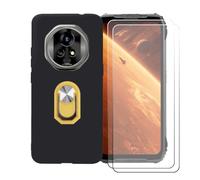 BMPNLSZ Coque pour Blackview Xplore 2 Projector + Jaune Anneau de Support Rotatif Amovible à 360 degrés, Noir Silicone TPU Cover Bumper Housse Étui Case + [2 pièces] Verre trempé écran.
