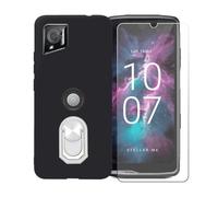 BMPNLSZ Coque pour Crosscall Stellar-M6 Chamonix Mont Blanc + Blanc Anneau de Support Rotatif Amovible à 360 degrés, Noir Silicone TPU Cover Bumper Housse Étui Case + HD Film Protecteur.