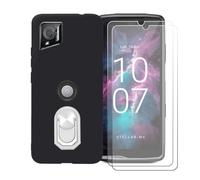 BMPNLSZ Coque pour Crosscall Stellar-M6 Chamonix Mont Blanc + Blanc Anneau de Support Rotatif Amovible à 360 degrés, Noir Silicone TPU Cover Bumper Housse Étui Case + [2 pièces] Verre trempé écran.