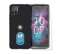BMPNLSZ Coque pour Crosscall Stellar-M6 Chamonix Mont Blanc + Bleu Anneau de Support Rotatif Amovible à 360 degrés, Noir Silicone TPU Cover Bumper Housse Étui Case + HD Film Protecteur.