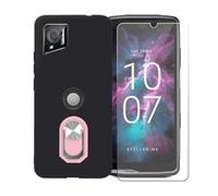 BMPNLSZ Coque pour Crosscall Stellar-M6 Chamonix Mont Blanc + Couleur Rose Anneau de Support Rotatif Amovible à 360 degrés, Noir Silicone TPU Cover Bumper Housse Étui Case + HD Film Protecteur.