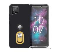 BMPNLSZ Coque pour Crosscall Stellar-M6 Chamonix Mont Blanc + Jaune Anneau de Support Rotatif Amovible à 360 degrés, Noir Silicone TPU Cover Bumper Housse Étui Case + HD Film Protecteur.