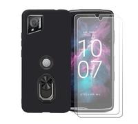BMPNLSZ Coque pour Crosscall Stellar-M6 Chamonix Mont Blanc + Noir Anneau de Support Rotatif Amovible à 360 degrés, Noir Silicone TPU Cover Bumper Housse Étui Case + [2 pièces] Verre trempé écran.