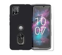 BMPNLSZ Coque pour Crosscall Stellar-M6 Chamonix Mont Blanc + Noir Anneau de Support Rotatif Amovible à 360 degrés, Noir Silicone TPU Cover Bumper Housse Étui Case + HD Film Protecteur.