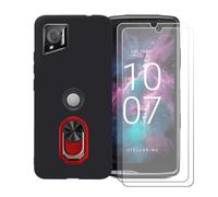 BMPNLSZ Coque pour Crosscall Stellar-M6 Chamonix Mont Blanc + Rouge Anneau de Support Rotatif Amovible à 360 degrés, Noir Silicone TPU Cover Bumper Housse Étui Case + [2 pièces] Verre trempé écran.