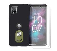 BMPNLSZ Coque pour Crosscall Stellar-M6 Chamonix Mont Blanc + Vert Anneau de Support Rotatif Amovible à 360 degrés, Noir Silicone TPU Cover Bumper Housse Étui Case + [2 pièces] Verre trempé écran.