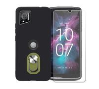 BMPNLSZ Coque pour Crosscall Stellar-M6 Chamonix Mont Blanc + Vert Anneau de Support Rotatif Amovible à 360 degrés, Noir Silicone TPU Cover Bumper Housse Étui Case + HD Film Protecteur.