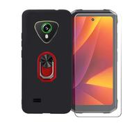 BMPNLSZ Coque pour Cubot Kingkong Mini 4 + Rouge Anneau de Support Rotatif Amovible à 360 degrés, Noir Silicone TPU Cover Bumper Housse Étui Case + HD Film Protecteur.