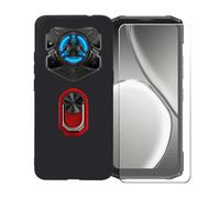 BMPNLSZ Coque pour Doogee Blade 20 Play + Rouge Anneau de Support Rotatif Amovible à 360 degrés, Noir Silicone TPU Cover Bumper Housse Étui Case + HD Film Protecteur.