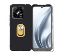 BMPNLSZ Coque pour Doogee Blade GT Play + Jaune Anneau de Support Rotatif Amovible à 360 degrés, Noir Silicone TPU Cover Bumper Housse Étui Case + HD Film Protecteur.