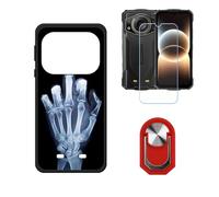 BMPNLSZ Coque pour Doogee Fire 7 Ultra (6,6"), Silicone Cover Housse Étui + Film Protecteur Verre trempé écran + Rouge Anneau de Support Rotatif Amovible à 360 Degrés - WZ2