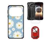 BMPNLSZ Coque pour Doogee Fire 7 Ultra (6,6"), Silicone Cover Housse Étui + Film Protecteur Verre trempé écran + Rouge Anneau de Support Rotatif Amovible à 360 Degrés - WZ27