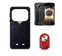BMPNLSZ Coque pour Doogee Fire 7 Ultra (6,6"), Silicone Cover Housse Étui + Film Protecteur Verre trempé écran + Rouge Anneau de Support Rotatif Amovible à 360 Degrés - WZ16