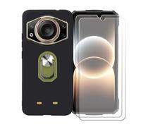 BMPNLSZ Coque pour Doogee Fire 7 Ultra + Vert Anneau de Support Rotatif Amovible à 360 degrés, Noir Silicone TPU Cover Bumper Housse Étui Case + [2 pièces] Verre trempé écran.