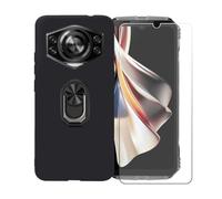 BMPNLSZ Coque pour Doogee S Cyber + Noir Anneau de Support Rotatif Amovible à 360 degrés, Noir Silicone TPU Cover Bumper Housse Étui Case + HD Film Protecteur (6,58").