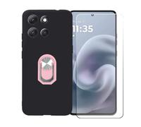 BMPNLSZ Coque pour Doogee S118 Pro + Couleur Rose Anneau de Support Rotatif Amovible à 360 degrés, Noir Silicone TPU Cover Bumper Housse Étui Case + HD Film Protecteur.