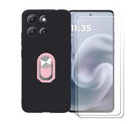 BMPNLSZ Coque pour Doogee S118 Pro + Couleur Rose Anneau de Support Rotatif Amovible à 360 degrés, Noir Silicone TPU Cover Bumper Housse Étui Case + [2 pièces] Verre trempé écran.