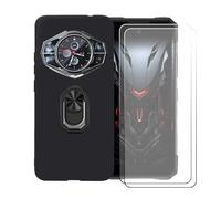 BMPNLSZ Coque pour Doogee S200 + Noir Anneau de Support Rotatif Amovible à 360 degrés, Noir Silicone TPU Cover Bumper Housse Étui Case + [2 pièces] Verre trempé écran (6,72").