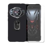 BMPNLSZ Coque pour Doogee S200 + Noir Anneau de Support Rotatif Amovible à 360 degrés, Noir Silicone TPU Cover Bumper Housse Étui Case + HD Film Protecteur (6,72").