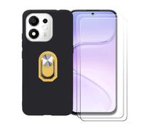 BMPNLSZ Coque pour Doogee S200E+Jaune Anneau+2 Verre trempé | Jaune Anneau de Support Rotatif Amovible à 360 Degrés + Noir Silicone TPU Housse Étui + [2 pièces] Verre trempé écran