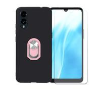 BMPNLSZ Coque pour FCNT Arrows We3 + Couleur Rose Anneau de Support Rotatif Amovible à 360 degrés, Noir Silicone TPU Cover Bumper Housse Étui Case + HD Film Protecteur.
