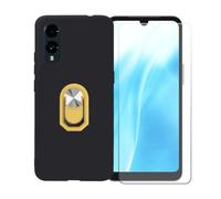 BMPNLSZ Coque pour FCNT Arrows We3 + Jaune Anneau de Support Rotatif Amovible à 360 degrés, Noir Silicone TPU Cover Bumper Housse Étui Case + HD Film Protecteur.