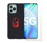 BMPNLSZ Coque pour Fossibot S2 + Rouge Anneau de Support Rotatif Amovible à 360 degrés, Noir Silicone TPU Cover Bumper Housse Étui Case + [2 pièces] Verre trempé écran.