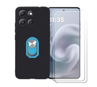 BMPNLSZ Coque pour Honor X8C 4G + Bleu Anneau de Support Rotatif Amovible à 360 degrés, Noir Silicone TPU Cover Bumper Housse Étui Case + [2 pièces] Verre trempé écran.