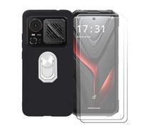BMPNLSZ Coque pour Hotwav Hyper 8 Pro + Blanc Anneau de Support Rotatif Amovible à 360 degrés, Noir Silicone TPU Cover Bumper Housse Étui Case + [2 pièces] Verre trempé écran.