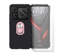 BMPNLSZ Coque pour Hotwav Hyper 8 Pro + Couleur Rose Anneau de Support Rotatif Amovible à 360 degrés, Noir Silicone TPU Cover Bumper Housse Étui Case + [2 pièces] Verre trempé écran.