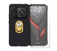 BMPNLSZ Coque pour Hotwav Hyper 8 Pro + Jaune Anneau de Support Rotatif Amovible à 360 degrés, Noir Silicone TPU Cover Bumper Housse Étui Case + HD Film Protecteur.
