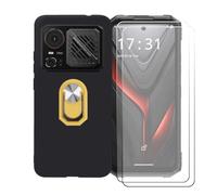 BMPNLSZ Coque pour Hotwav Hyper 8 Pro + Jaune Anneau de Support Rotatif Amovible à 360 degrés, Noir Silicone TPU Cover Bumper Housse Étui Case + [2 pièces] Verre trempé écran.