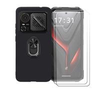 BMPNLSZ Coque pour Hotwav Hyper 8 Pro + Noir Anneau de Support Rotatif Amovible à 360 degrés, Noir Silicone TPU Cover Bumper Housse Étui Case + [2 pièces] Verre trempé écran.