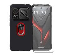 BMPNLSZ Coque pour Hotwav Hyper 8 Pro + Rouge Anneau de Support Rotatif Amovible à 360 degrés, Noir Silicone TPU Cover Bumper Housse Étui Case + HD Film Protecteur.
