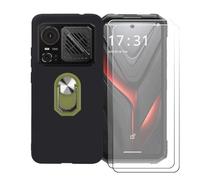 BMPNLSZ Coque pour Hotwav Hyper 8 Pro + Vert Anneau de Support Rotatif Amovible à 360 degrés, Noir Silicone TPU Cover Bumper Housse Étui Case + [2 pièces] Verre trempé écran.