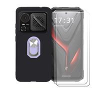 BMPNLSZ Coque pour Hotwav Hyper 8 Pro + Violet Anneau de Support Rotatif Amovible à 360 degrés, Noir Silicone TPU Cover Bumper Housse Étui Case + [2 pièces] Verre trempé écran.