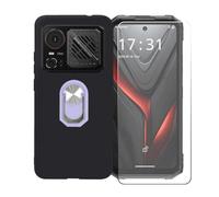 BMPNLSZ Coque pour Hotwav Hyper 8 Pro + Violet Anneau de Support Rotatif Amovible à 360 degrés, Noir Silicone TPU Cover Bumper Housse Étui Case + HD Film Protecteur.