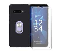 BMPNLSZ Coque pour Kyocera Digno BX3 + Violet Anneau de Support Rotatif Amovible à 360 degrés, Noir Silicone TPU Cover Bumper Housse Étui Case + [2 pièces] Verre trempé écran.