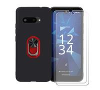 BMPNLSZ Coque pour Kyocera Digno SX4 + Rouge Anneau de Support Rotatif Amovible à 360 degrés, Noir Silicone TPU Cover Bumper Housse Étui Case + [2 pièces] Verre trempé écran.
