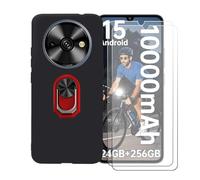 BMPNLSZ Coque pour Oukitel C59 Pro + Rouge Anneau de Support Rotatif Amovible à 360 degrés, Noir Silicone TPU Cover Bumper Housse Étui Case + [2 pièces] Verre trempé écran.