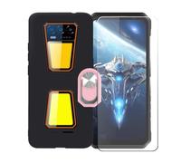 BMPNLSZ Coque pour Oukitel WP58 Pro + Couleur Rose Anneau de Support Rotatif Amovible à 360 degrés, Noir Silicone TPU Cover Bumper Housse Étui Case + HD Film Protecteur.