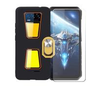 BMPNLSZ Coque pour Oukitel WP58 Pro + Jaune Anneau de Support Rotatif Amovible à 360 degrés, Noir Silicone TPU Cover Bumper Housse Étui Case + HD Film Protecteur.