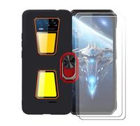 BMPNLSZ Coque pour Oukitel WP58 Pro + Rouge Anneau de Support Rotatif Amovible à 360 degrés, Noir Silicone TPU Cover Bumper Housse Étui Case + [2 pièces] Verre trempé écran.