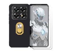 BMPNLSZ Coque pour Oukitel WP60 Pro + Jaune Anneau de Support Rotatif Amovible à 360 degrés, Noir Silicone TPU Cover Bumper Housse Étui Case + [2 pièces] Verre trempé écran.