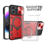 BMPNLSZ Coque pour Poco F7 Ultra, Rigide PC + Flexible TPU Cover Housse Aspiration magnétique Case + 2 Film Protecteur Verre trempé écran (6,67") - ZGJS - Rouge