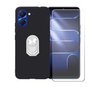 BMPNLSZ Coque pour Tecno Spark Go3 + Blanc Anneau de Support Rotatif Amovible à 360 degrés, Noir Silicone TPU Cover Bumper Housse Étui Case + HD Film Protecteur.