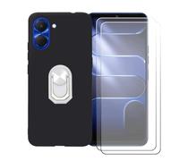 BMPNLSZ Coque pour Tecno Spark Go3 + Blanc Anneau de Support Rotatif Amovible à 360 degrés, Noir Silicone TPU Cover Bumper Housse Étui Case + [2 pièces] Verre trempé écran.