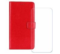 BMPNLSZ Cuir Etui pour Motorola Edge 70 + Verre trempé- Rouge-HZFM