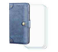BMPNLSZ Cuir Etui pour Motorola G6 Power 4G + 3Verre trempé- Bleu-HZLD